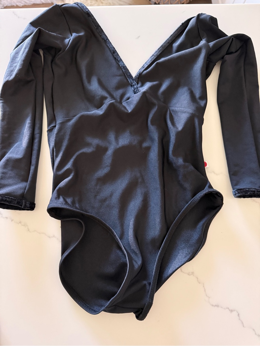 Yumiko women’s dance ballet Black Long-Sleeve V-Neck One-Piece leotard